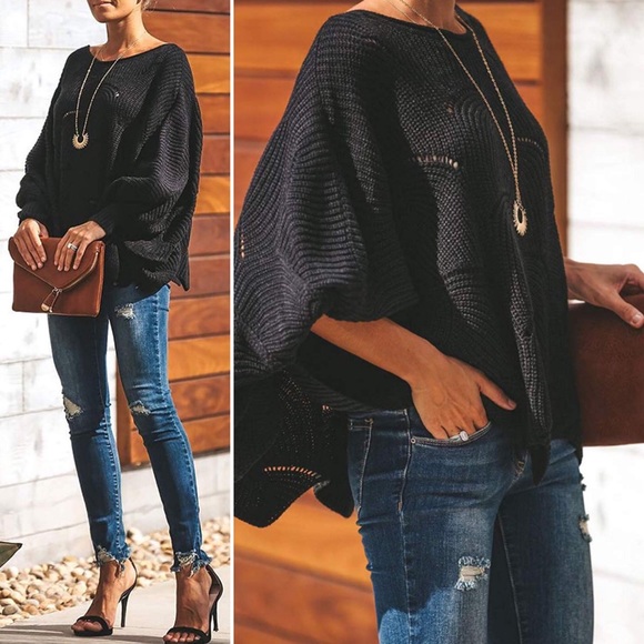 NEW Batwing Ripped Sweater Knit Pullover Tunic - Picture 6 of 8